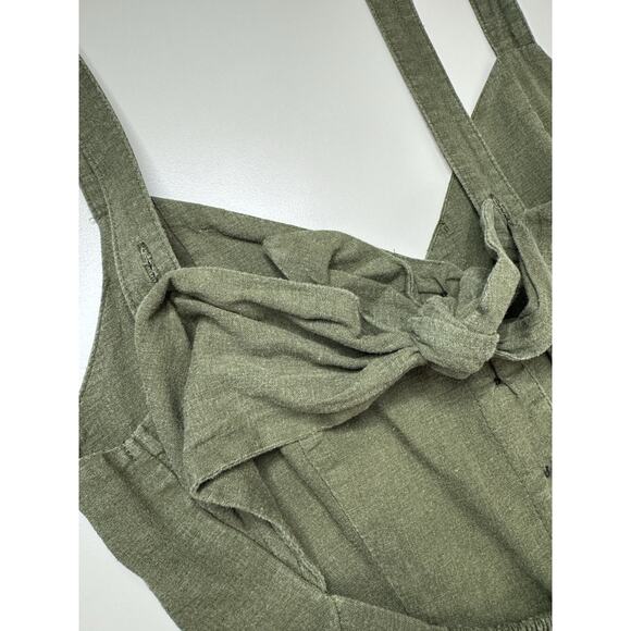 URBAN OUTFITTERS Wide Leg Linen Jumpsuit S Olive Green Tie Back Vest Fit Boho - Picture 13 of 16